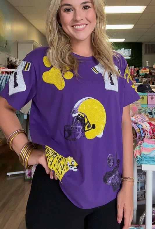 Purple Sequin Game Day Top