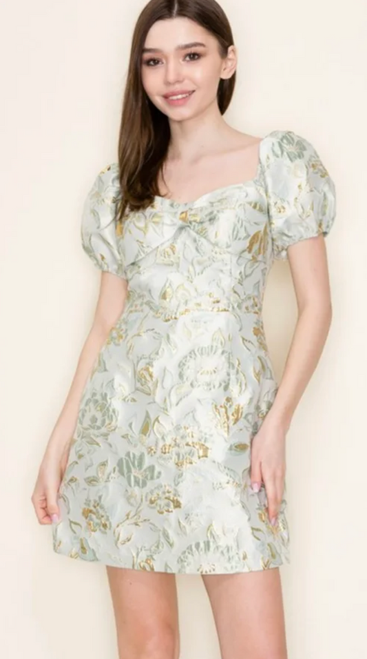 Mint & Gold Jacquard Dress