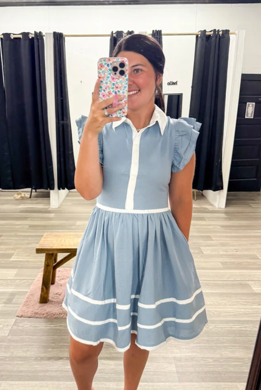 Dusty Blue Linen Dress