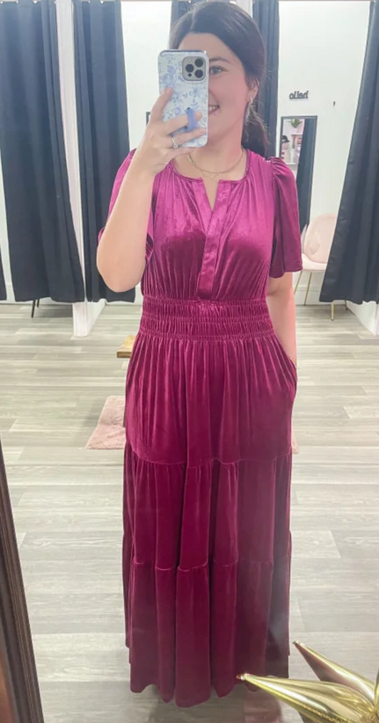 Magenta Velvet Maxi Dress