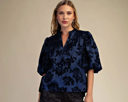 Navy Velvet Detail Top