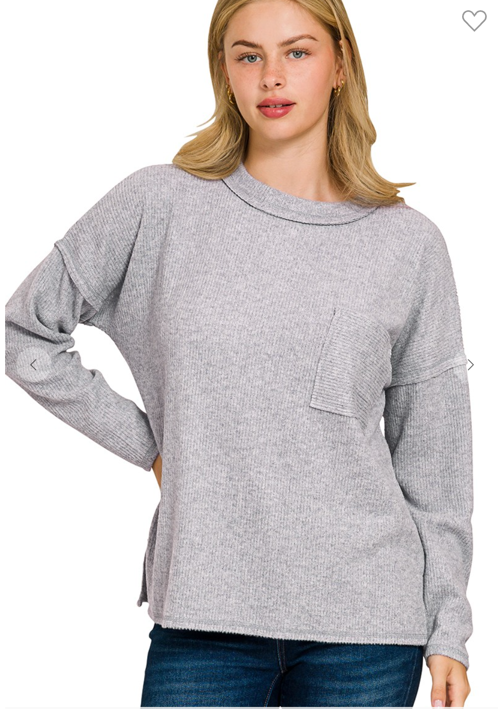 Ribbed Brushed Melange Pocket Top