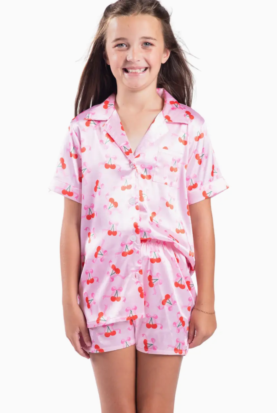 Girls Satin Cherry PJ Set