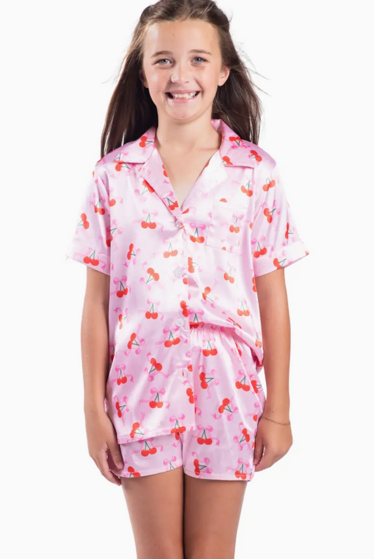 Girls Satin Cherry PJ Set