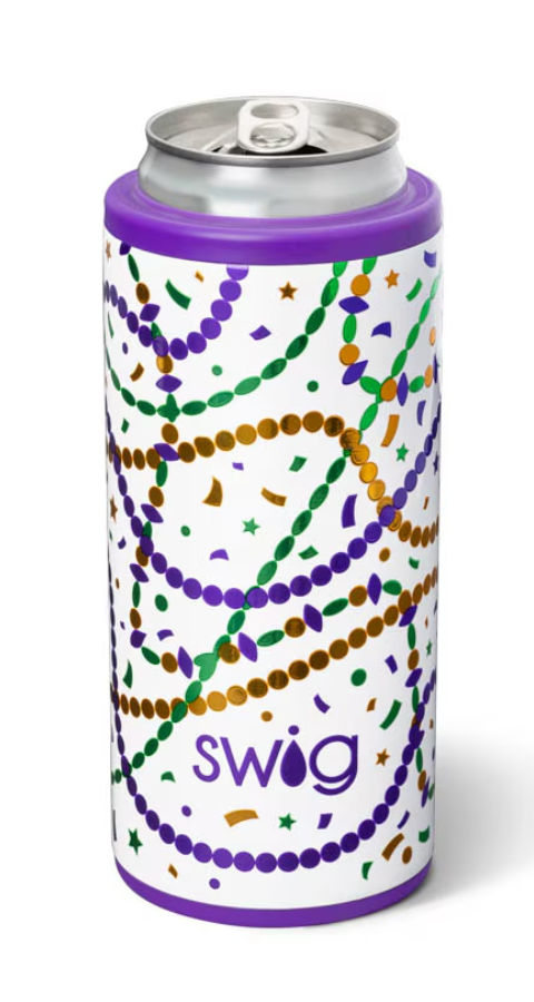 Swig Mardi Gras Beads Skinny Can Cooler