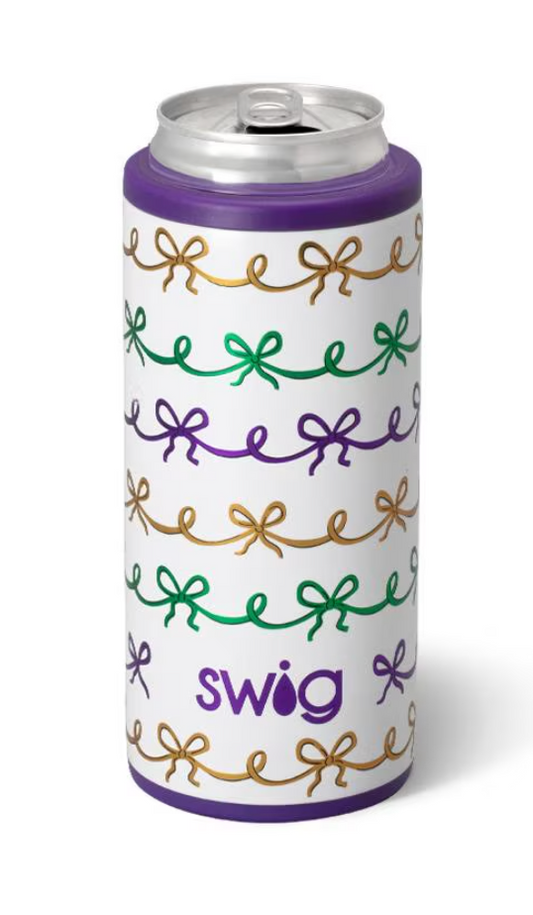 Swig Mardi Gras Bow Skinny Can Cooler