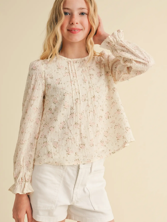 Tween Pintuck Long Sleeve Top