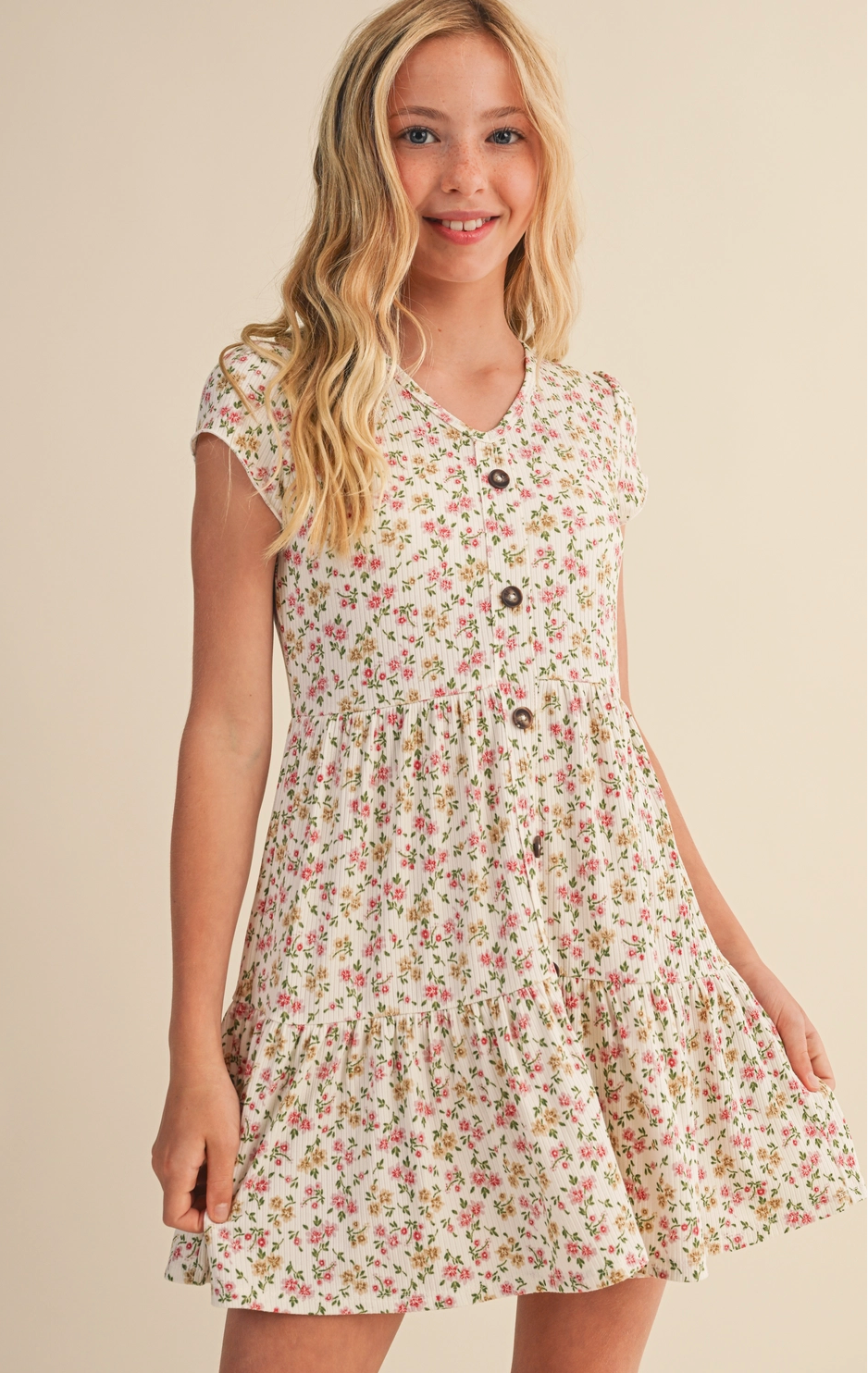 Tween Button Down Tiered Dress