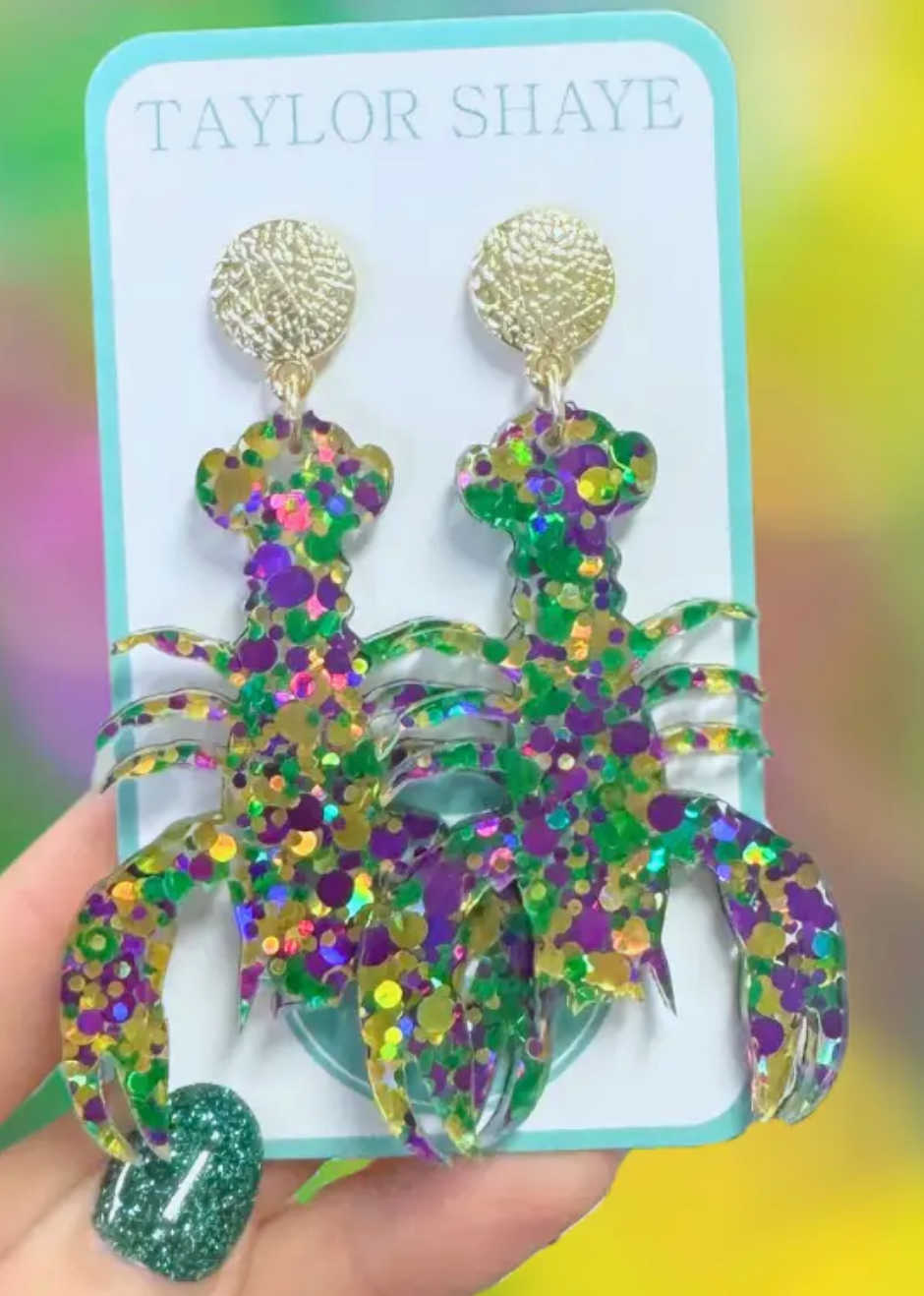 Mardi Gras Acrylic Crawfish Earrings