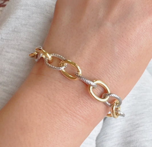 Cabled Texture Two Tone Chain Bracelet
