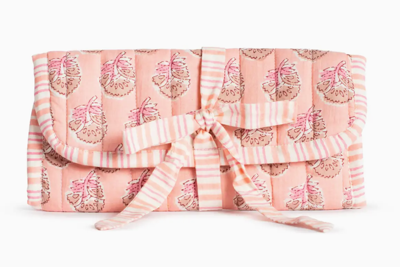 Layla Quilted Jewelry Roll Pink