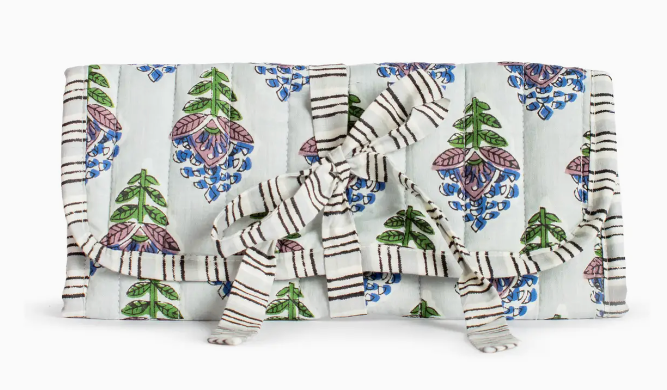 Leighton Quilted Jewelry Roll Blue