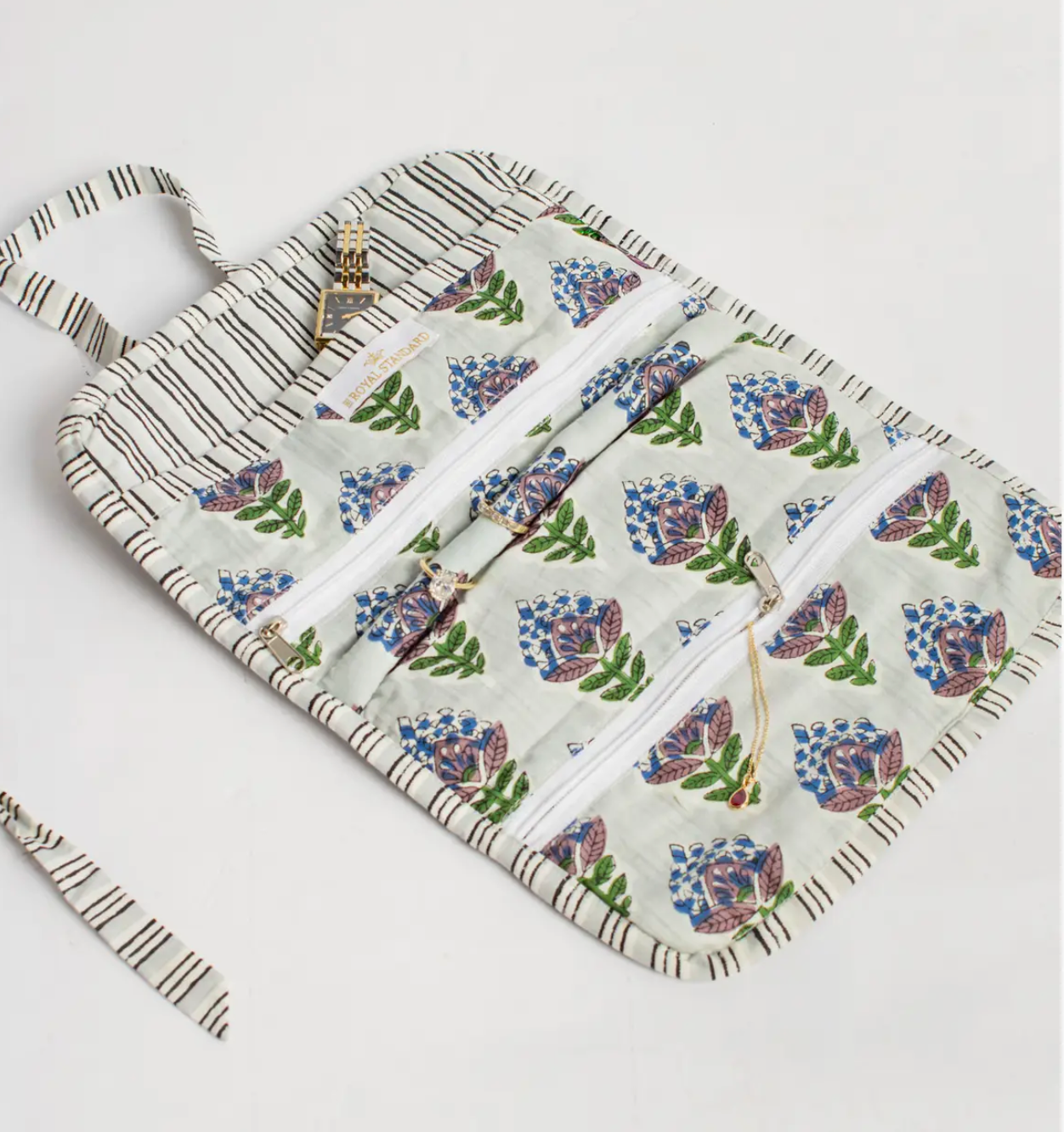 Leighton Quilted Jewelry Roll Blue