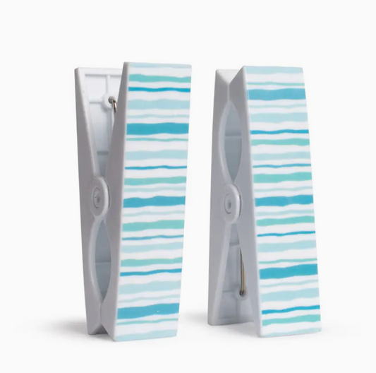 Spyglass Stripe Beach Towel Clips White/Blue Set of 2