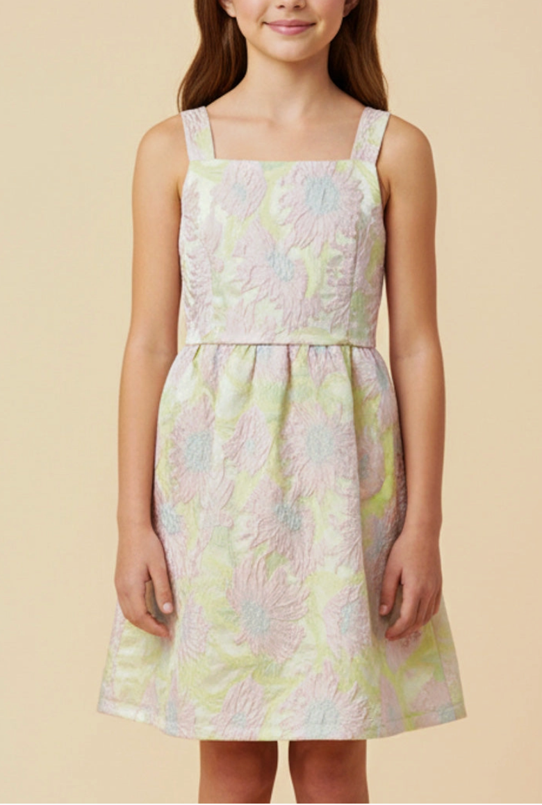 Tween Floral Jacquard Square Neck Dress