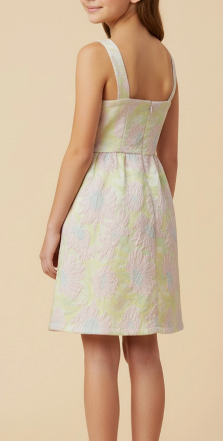 Tween Floral Jacquard Square Neck Dress