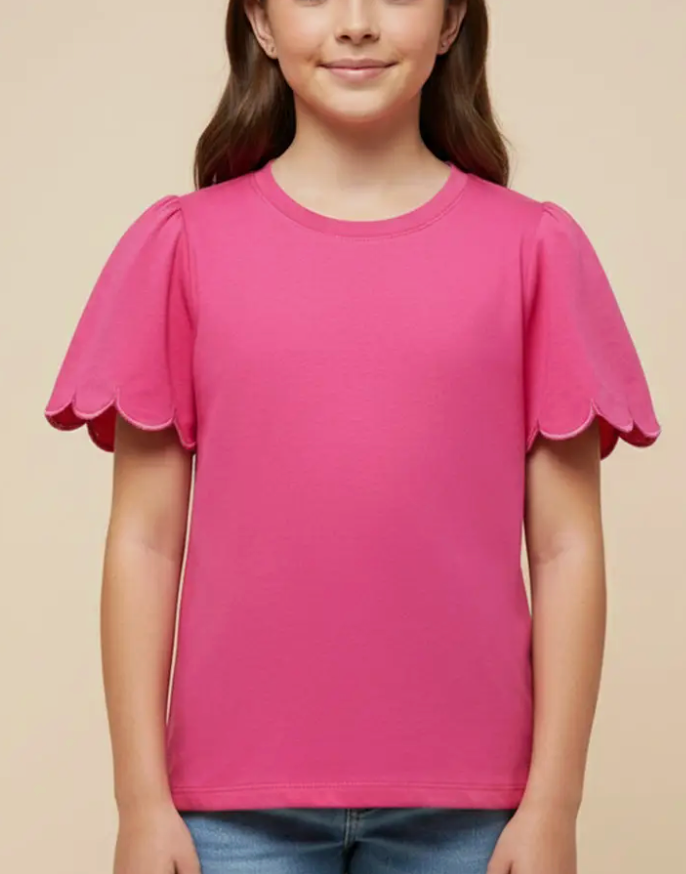 Tween Scalloped Sleeve Top