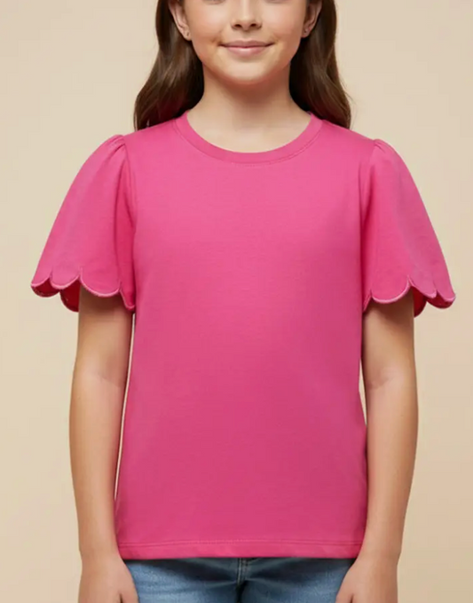 Tween Scalloped Sleeve Top