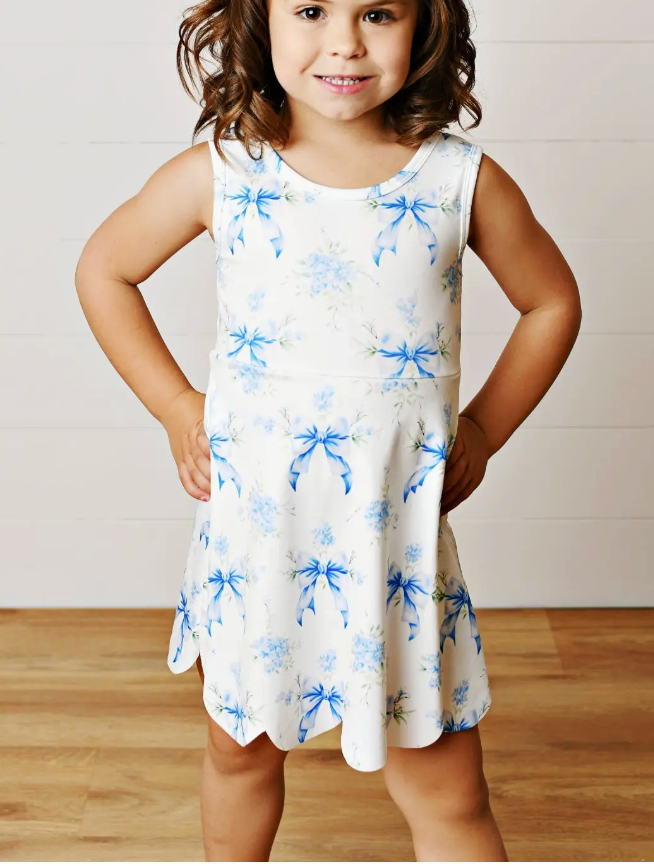 Tween White & Blue Bow Athletic Dress