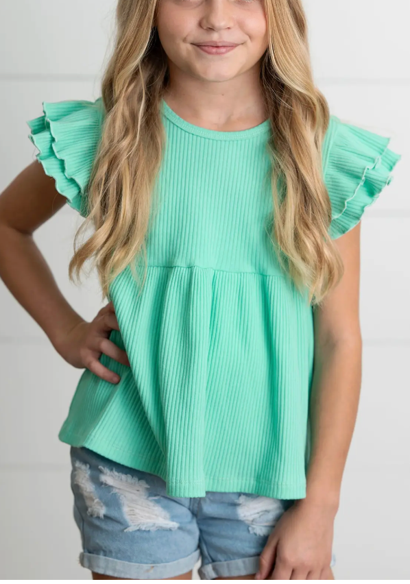 Tween Turquoise Double Ruffle Top