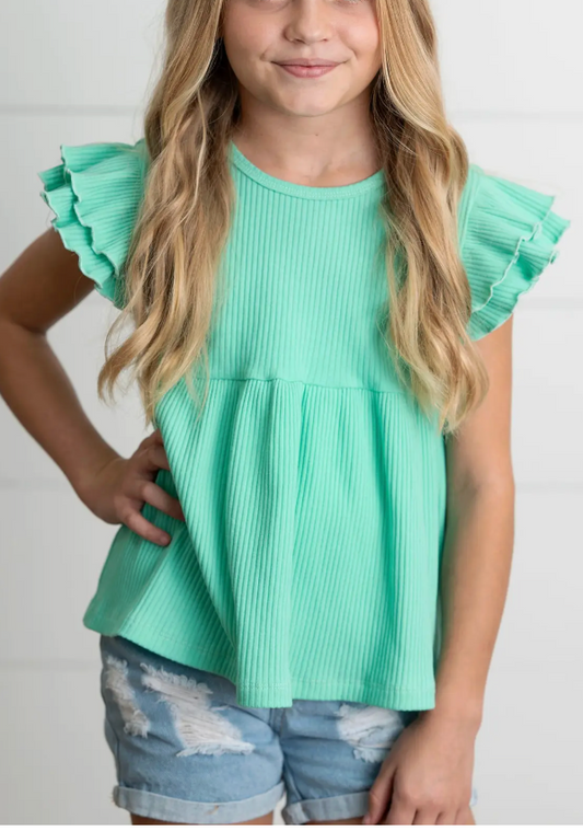Tween Turquoise Double Ruffle Top