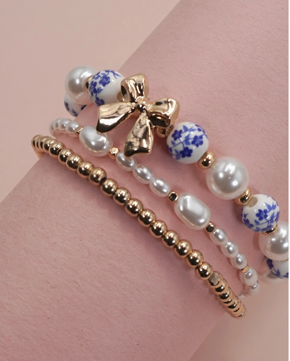 Blue Ceramic Porcelain Bow Multi Layer Bracelet