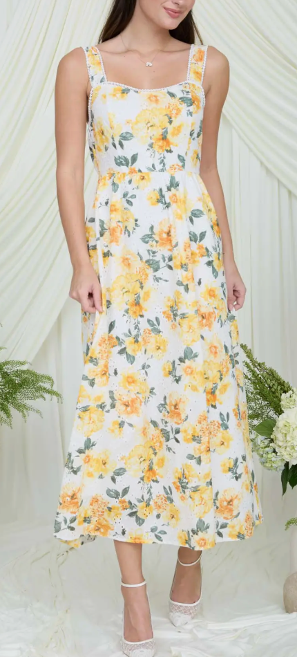 Floral Eyelet Midi Dress