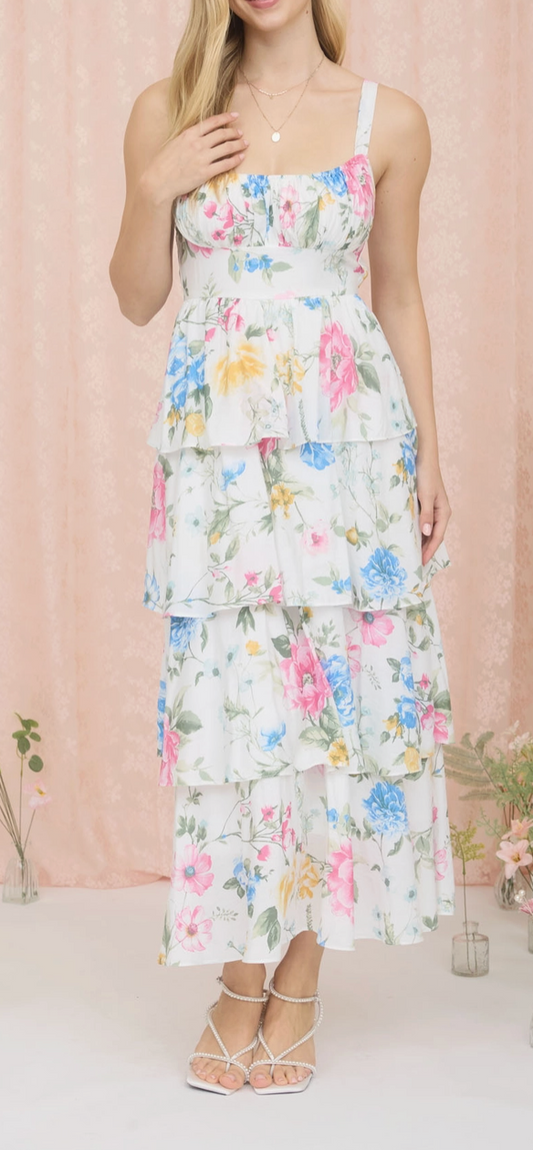 Floral Ruffle Tiered Midi Dress