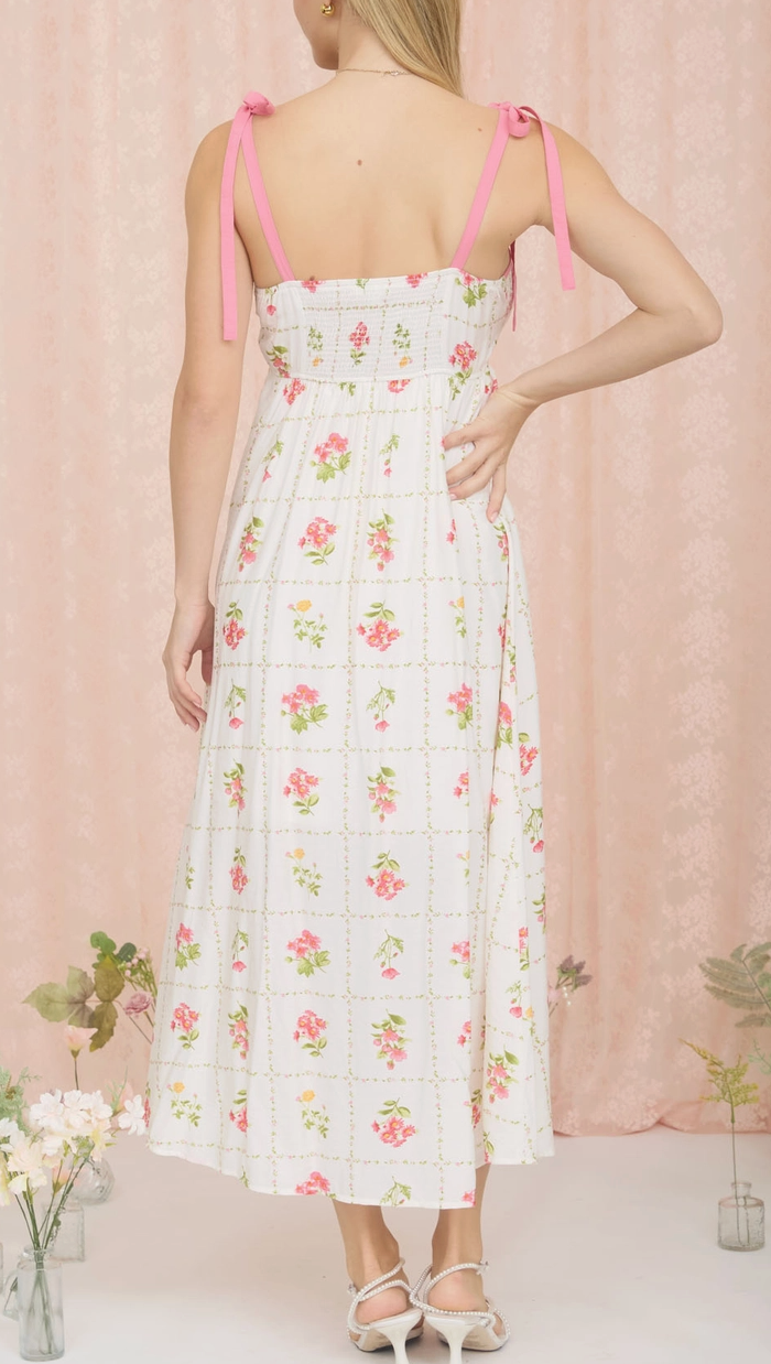 Floral Tile Printed Scalloped Midi Dress