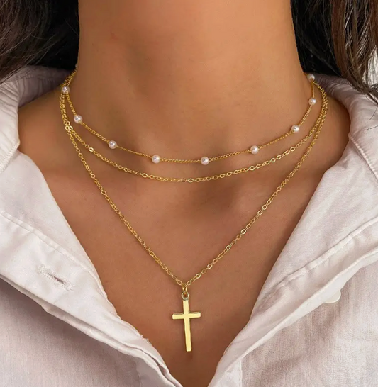 Gold Cross Layered Necklace