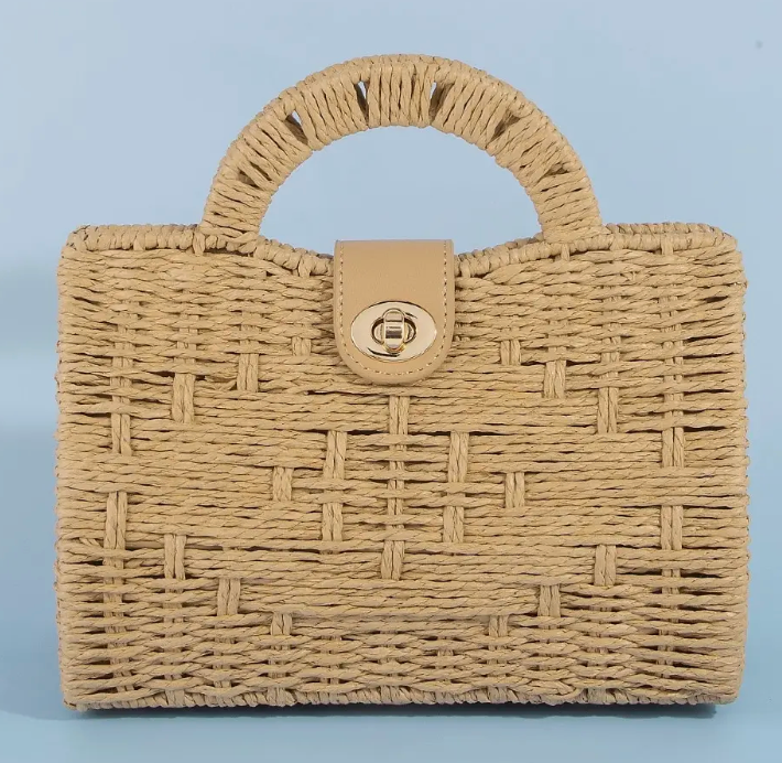 Natural Woven Straw Top Handle Bag
