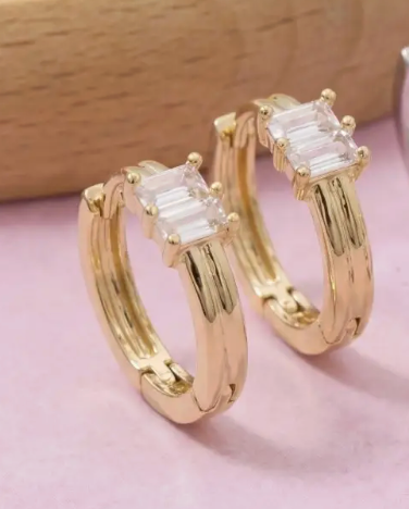 Gold Baguette Huggie Earrings