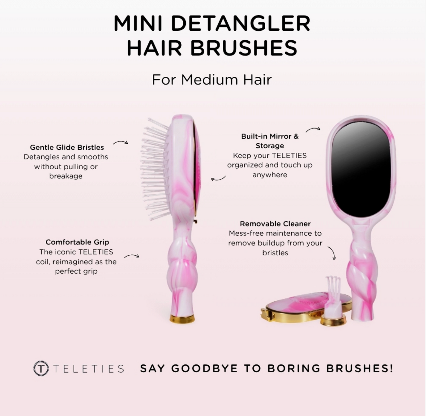 Teletie Mini Detangler Brush Pink