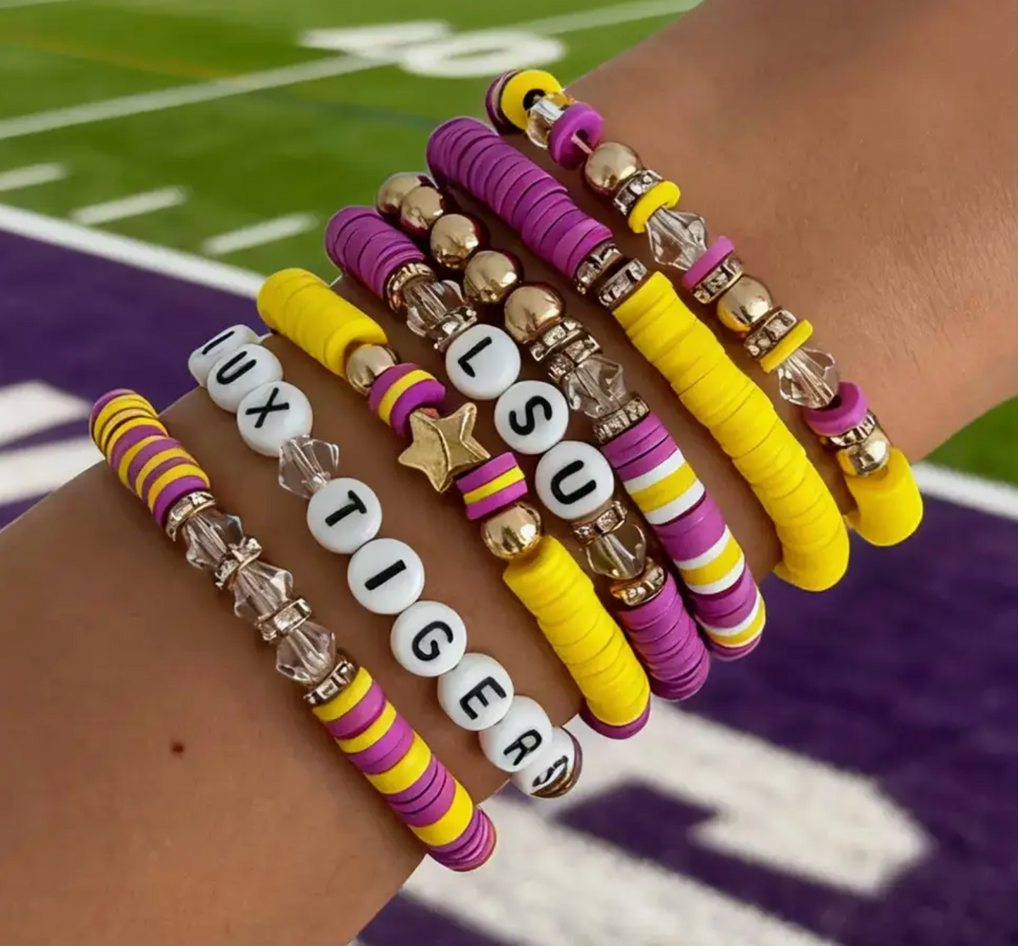 LSU Beaded Bracelet Stack