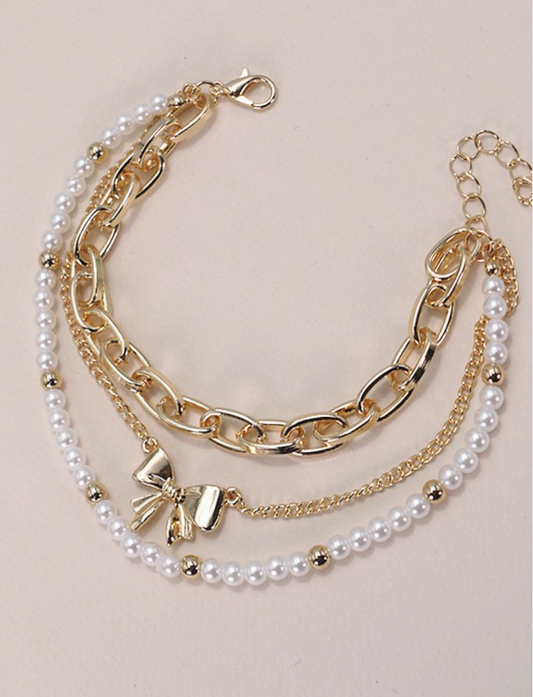 Bow Pearl Bracelet Set