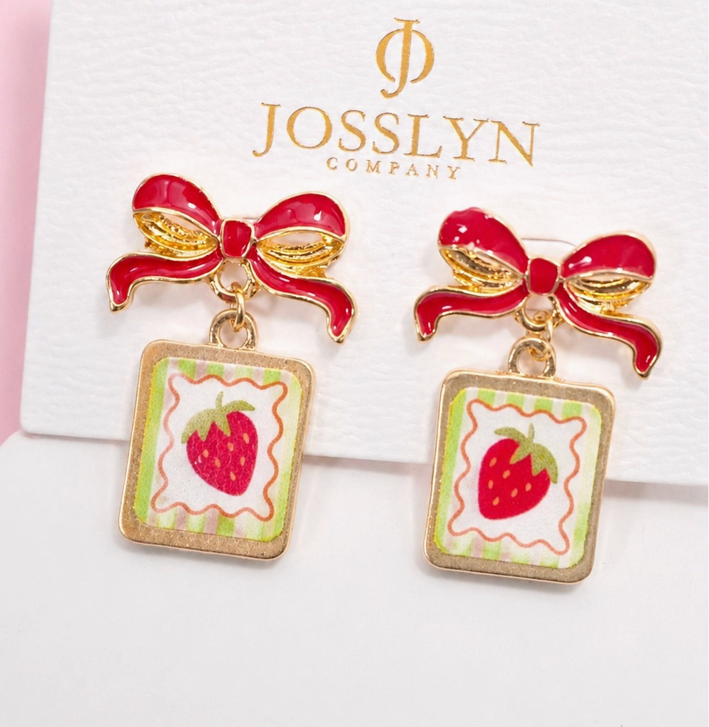 Strawberry Bow Drop Earrings