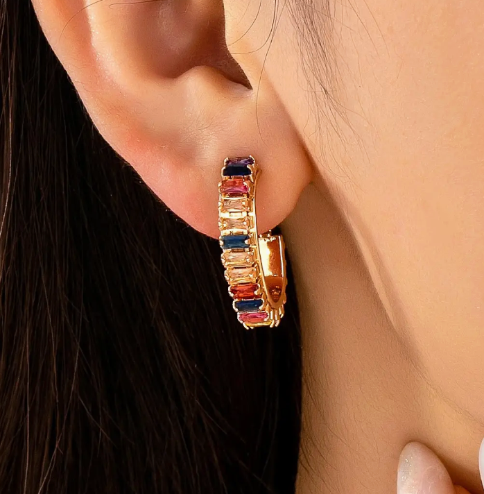 Multicolor Baguette Crystal Earrings