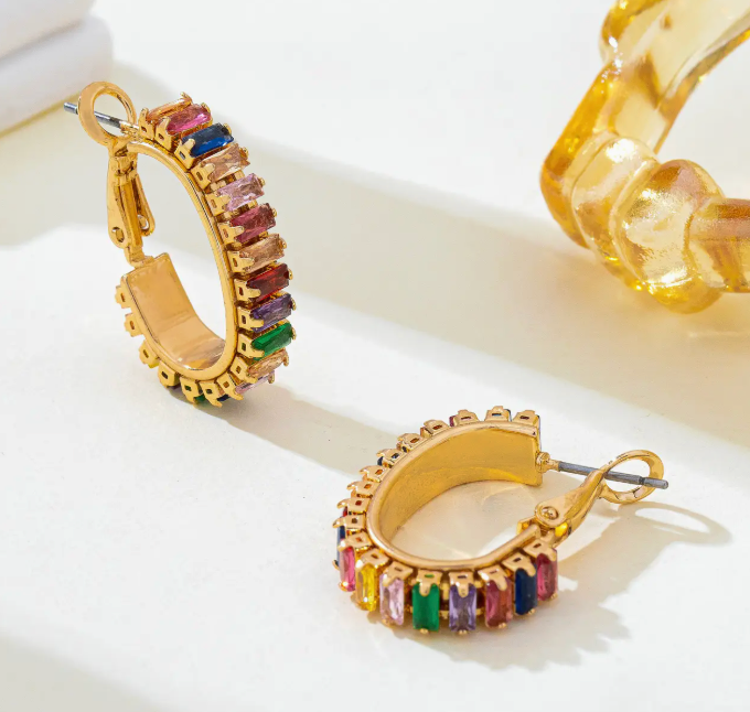 Multicolor Baguette Crystal Earrings