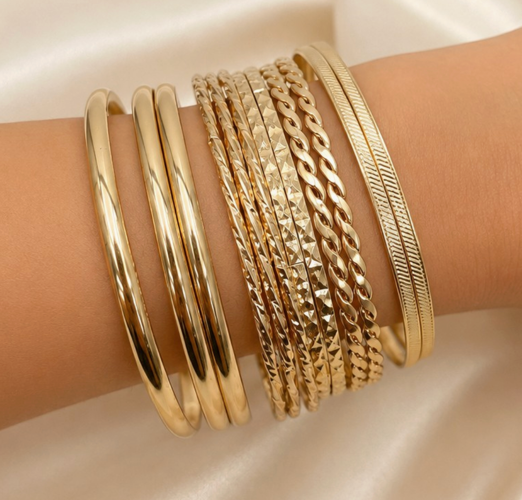 Gold-Tone Multi-Pattern Bangle Set