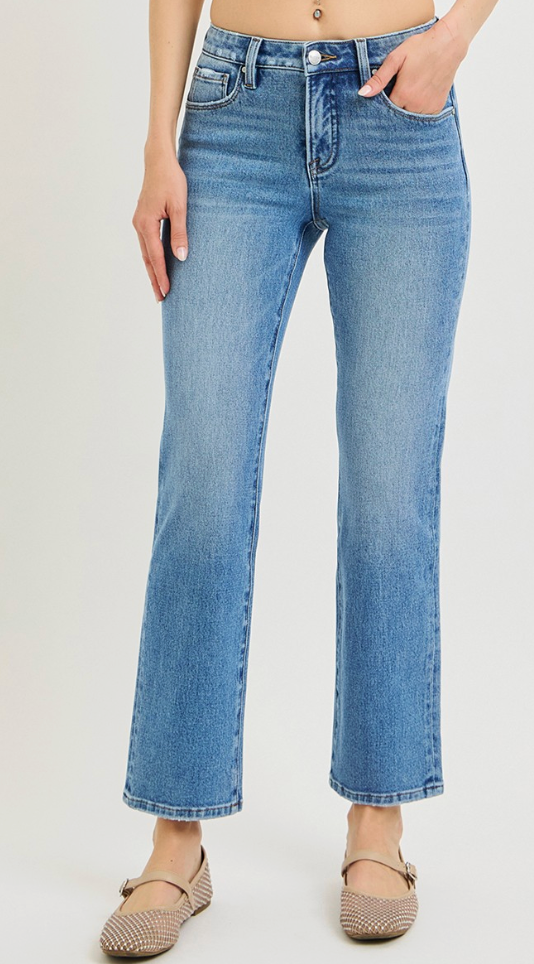 Audrie Mid Rise Tummy Control Ankle Straight Jeans