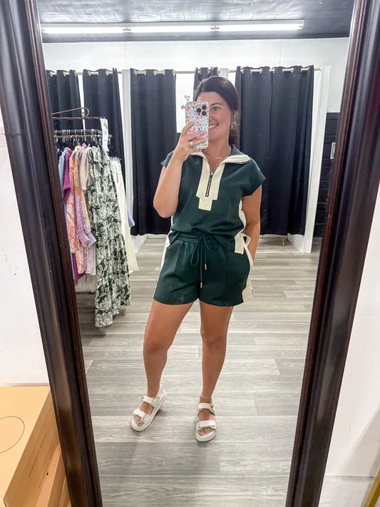 Hunter Green Color Block Short Set