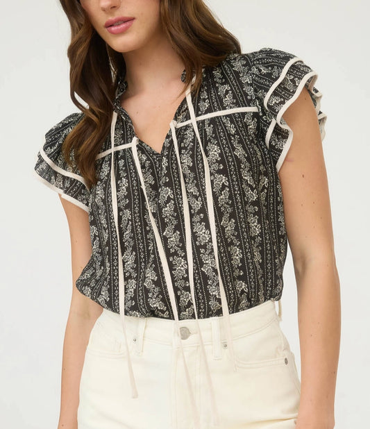 Black Floral Detail Top